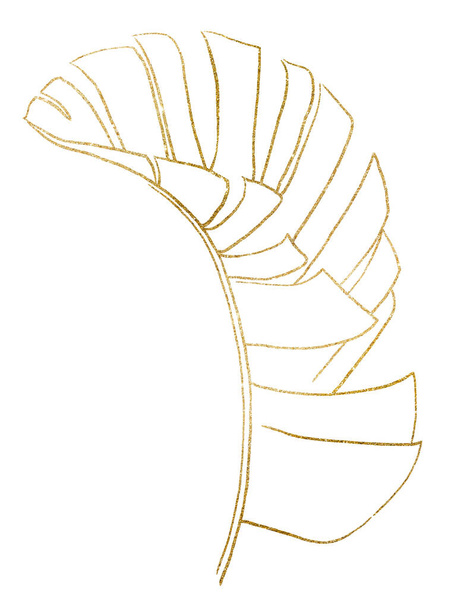 Met de hand getekend bananenblad. Gouden contouren, illustratie geïsoleerd element voor tropische exotische bruiloft ontwerp, wenskaarten, afdrukken en knutselen - Foto, afbeelding
