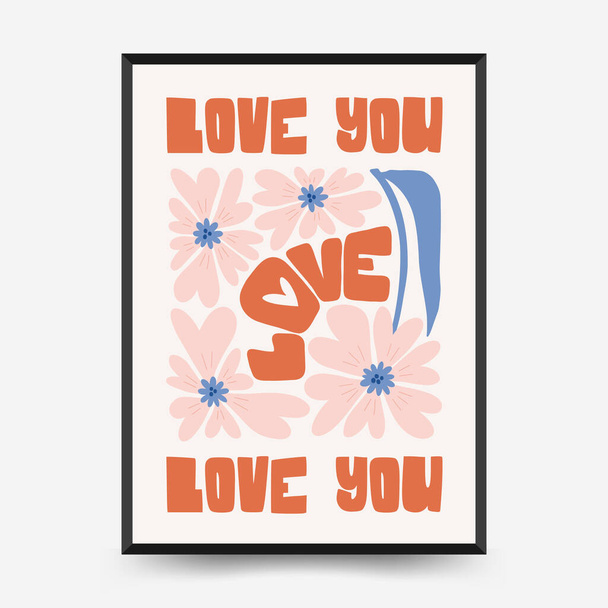 Moderne romantique, Valentine's day vertical flyer or poster template. Amour dessiné à la main illustration tendance. - Vecteur, image