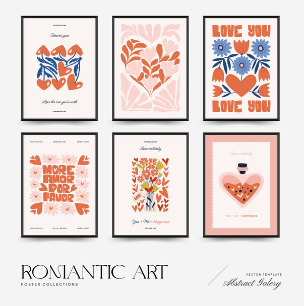 Modern Romantic, Valentine's day vertical flyer or poster template. Love hand drawn trendy illustration. - Vector, Image