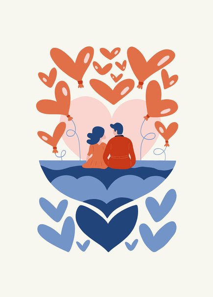 Modern romantikus, Valentin-napi függőleges szórólap vagy poszter sablon. Szerelem kézzel rajzolt trendi illusztráció. (Több érték) - Vektor, kép