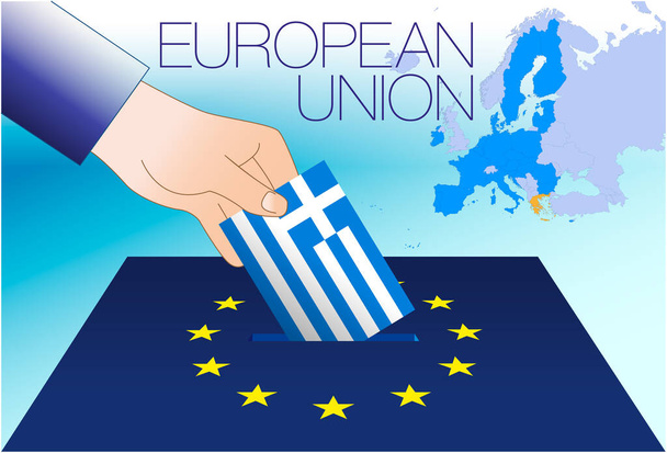 Ευρωπαϊκή Ένωση, κάλπη, ευρωεκλογές, σημαία και χάρτης της Ελλάδας, διανυσματική απεικόνιση - Διάνυσμα, εικόνα