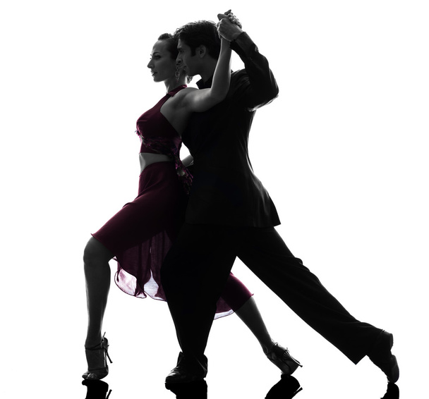 couple man woman ballroom dancers tangoing  silhouette - Fotografie, Obrázek