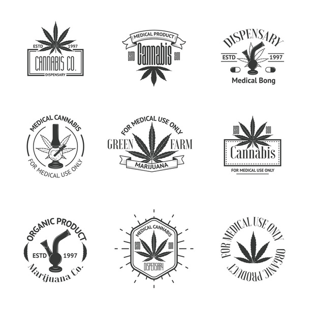 Set van medische marihuana logo's. Cannabis badges, etiketten en logo 's - Vector, afbeelding