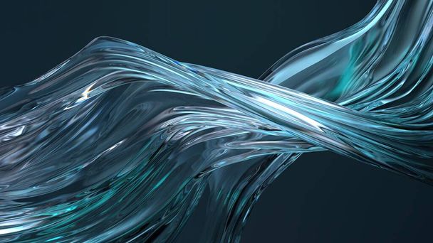 Plaque de cristal ondulante bleue et réflexion mystérieuse et rafraîchissante rendu 3D moderne abstrait Illustration 3D de haute qualité - Photo, image