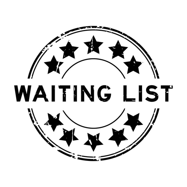 Grunge siyah bekleme listesi kelime yıldız simgesi yuvarlak lastik mühür beyaz arka planda - Vektör, Görsel