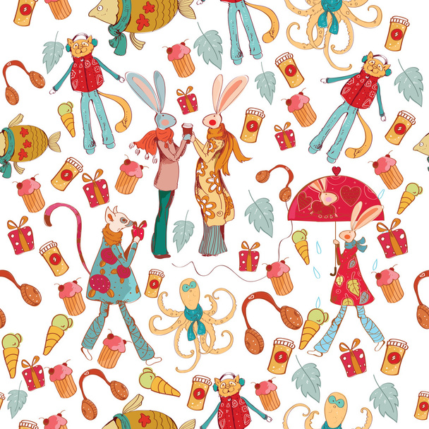 Hipster animals pattern - Vector, afbeelding