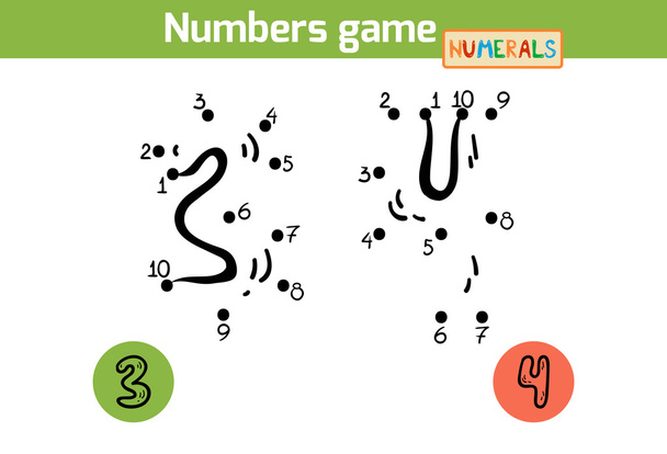 Numbers game (Numerals): three, four. Numbers from one to ten - Vector, Image
