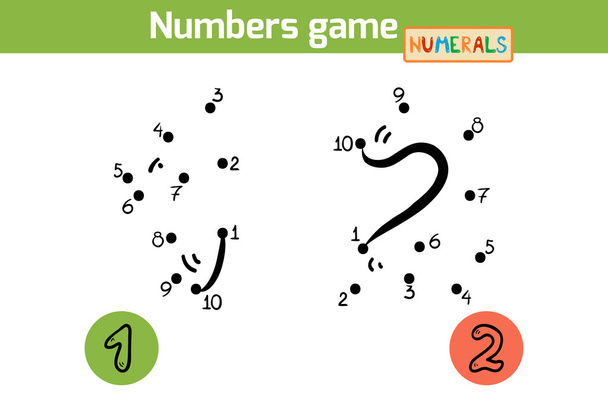 Zahlenspiel (Ziffern): eins, zwei. Zahlen von eins bis zehn - Vektor, Bild