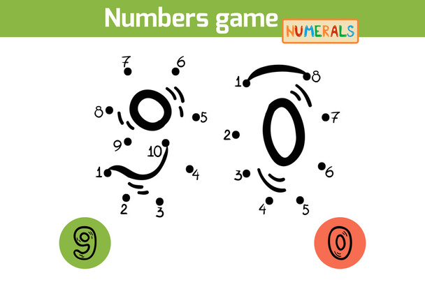 数字ゲーム (数字): 9、0。1 から 10 までの数字 - ベクター画像