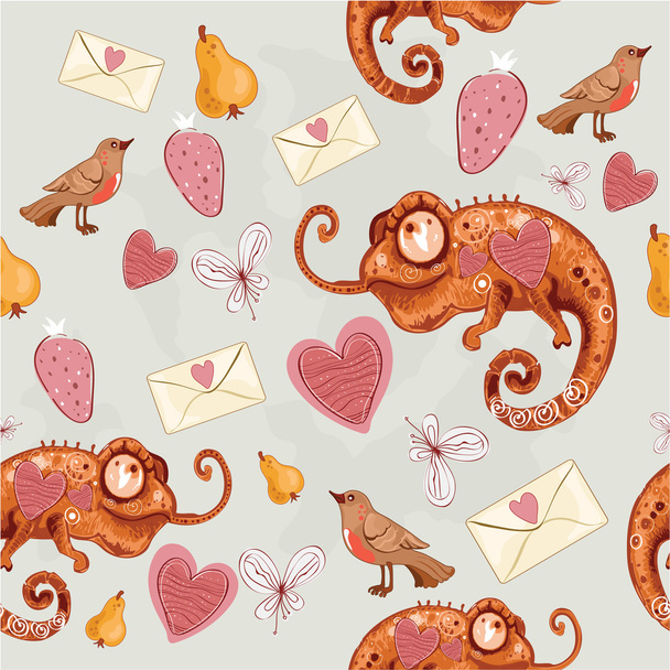 Chameleon with hearts and envelopes - Vector, afbeelding