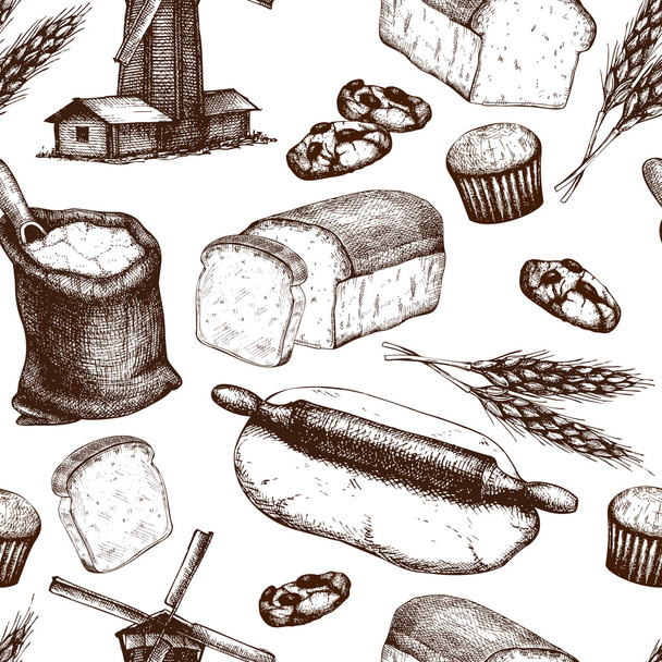 Vintage bakery sketch background - Vector, afbeelding