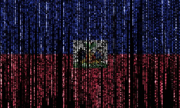 Bandera de Haití en un ordenador códigos binarios cayendo de la parte superior y desvaneciéndose. - Foto, imagen