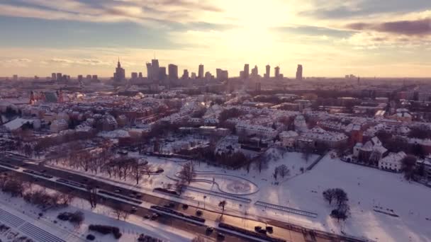 Images Aériennes de Varsovie, Pologne en hiver - Séquence, vidéo