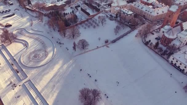 Légi felvétel Varsó, Lengyelország télen - Felvétel, videó
