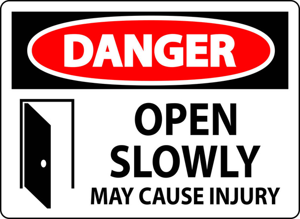Sinal de perigo, abra devagar, pode causar lesões - Vetor, Imagem
