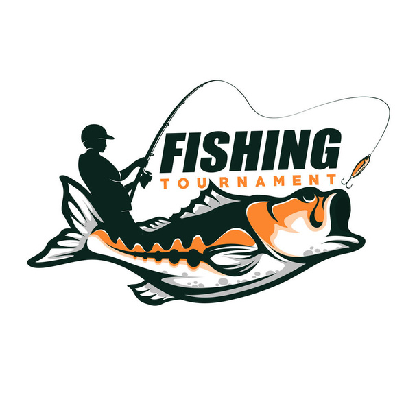 Wektor szablonu turnieju rybackiego. Ryby skoki Ilustracja Logo projektowanie wektor - Wektor, obraz
