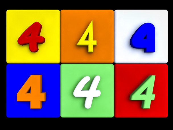 різні числа 4 на кольорових кубиках
 - Фото, зображення