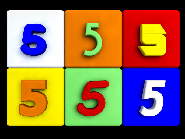 various numbers 5 on colored cubes - Fotografie, Obrázek