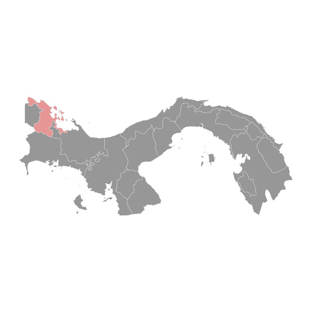 Mappa della provincia di Bocas del Toro, divisione amministrativa di Panama. Illustrazione vettoriale. - Vettoriali, immagini