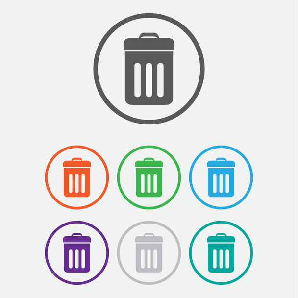 Trash bin icon vector. Round buttons with frame.  - Vector, Image