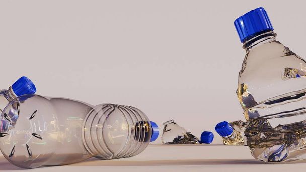 3d рендеринг изолированного кургана выброшенных или смятых пластиковых бутылок на белом фоне - Фото, изображение
