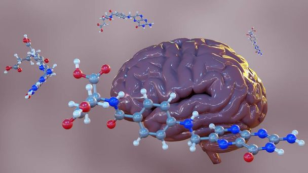3D απόδοση μορίων φυλλικού οξέος, επίσης γνωστή ως βιταμίνη Β9, είναι απαραίτητη για τη σωστή λειτουργία του εγκεφάλου και ψυχική και συναισθηματική υγεία. - Φωτογραφία, εικόνα