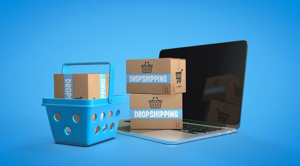 DROPSIPPING, E-commerce Social Media Concept, Πλατφόρμες Ηλεκτρονικού Εμπορίου. 3D οπτικός σχεδιασμός - Φωτογραφία, εικόνα