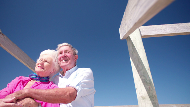 Casal sênior desfrutando de aposentadoria na praia
 - Filmagem, Vídeo