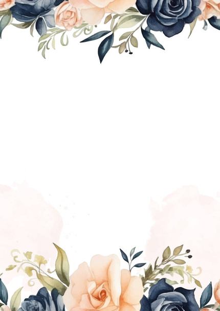 Блакитний білий і персиковий сучасний весільний фон запрошення рамка з флорою і квіткою - Вектор, зображення