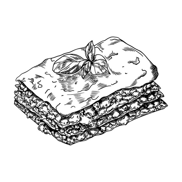 Ручной рисунок лазаньи Продовольственная иллюстрация - Вектор,изображение