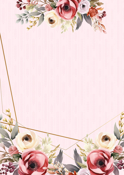 Plantilla de invitación de fondo de corona roja rosa y amarilla con flora y flor - Vector, imagen