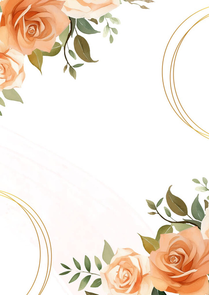 Turuncu ve beyaz suluboya elle boyanmış arka plan şablonu çiçek ve bitki örtüsü ile davetiye için - Vektör, Görsel