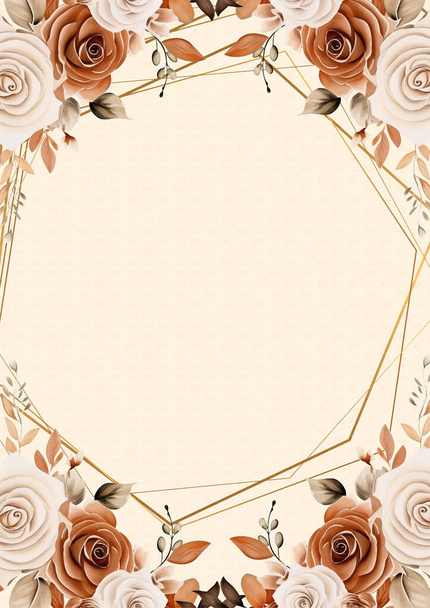 Brown y beige rústico moderno fondo acuarela invitación con flores y flores - Vector, imagen