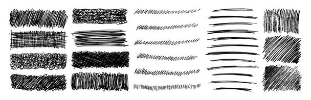 Set of rectangle scribble smears, wavy lines and strokes drawn with pen. Black hand drawn design elements on white background. Vector illustration - Vector, Image