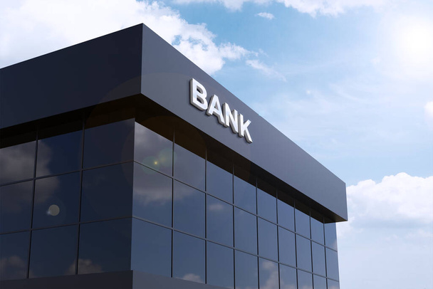 3d rendering Muro di vetro di un edificio bancario sullo sfondo del cielo - Foto, immagini