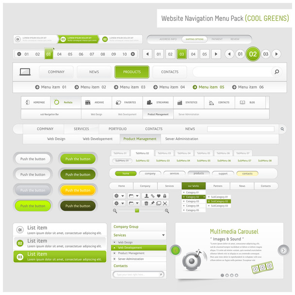 Web site design navigációs sablon elemek ikonok beállítása - Vektor, kép