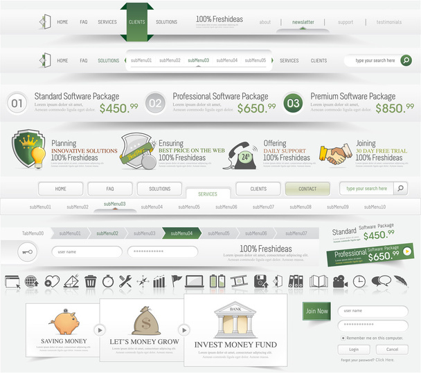 Diseño del sitio web elementos de plantilla de navegación con iconos conjunto
 - Vector, imagen