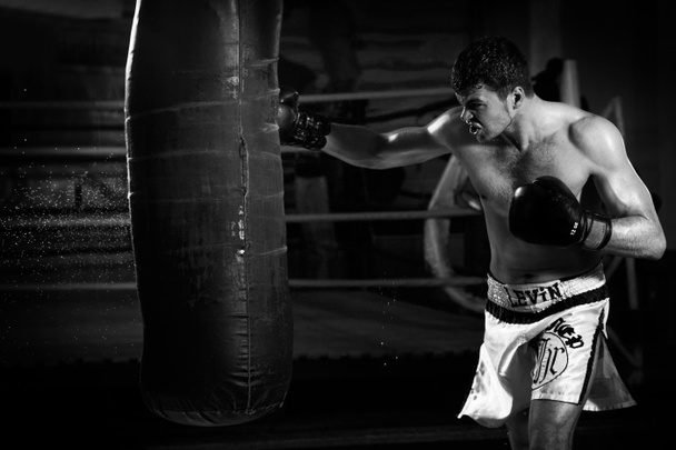 Thai boxe Artem Levin em estúdio
 - Foto, Imagem