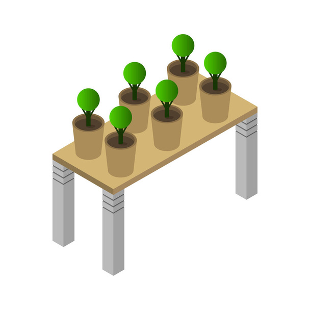 table isométrique avec plantes, illustration vectorielle design simple  - Vecteur, image