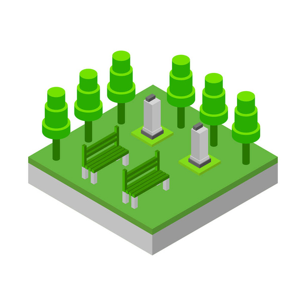 Иллюстрация изометрического зелёного городского парка - Вектор,изображение