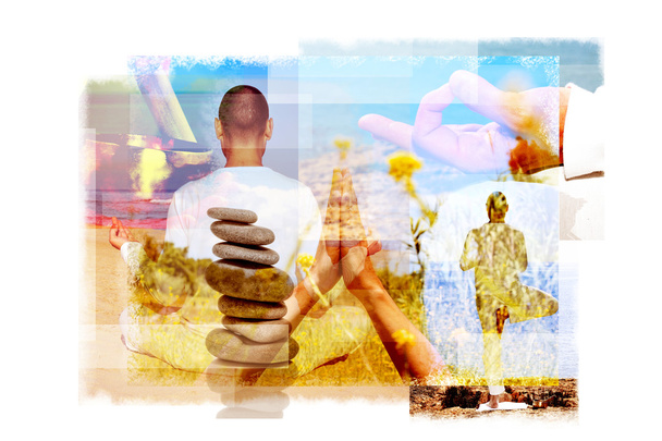 meerdere belichtingen van een yogi in verschillende yoga posities - Foto, afbeelding