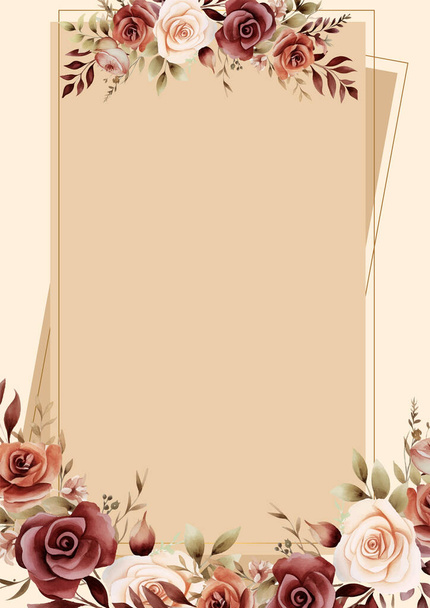 Invitación roja y beige ramo fondo acuarela pintura con flora y flor - Vector, Imagen