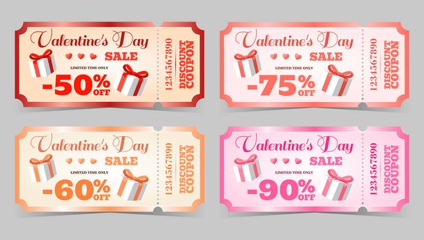 Valentine's Day colorful discount coupon with gift boxes - Vector, Image