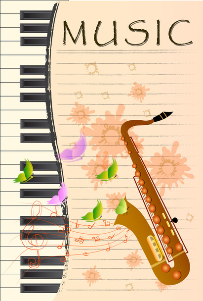 Illustration des Saxophons auf farbenfrohem abstrakten Grungy-Hintergrund - Vektor, Bild