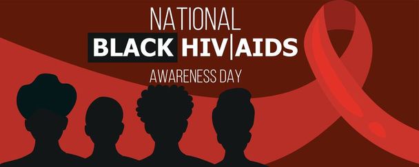 Sztandar Narodowy czarny / HIV AIDS Awareness Day z czerwoną wstążką i sylwetki ludzi - Wektor, obraz