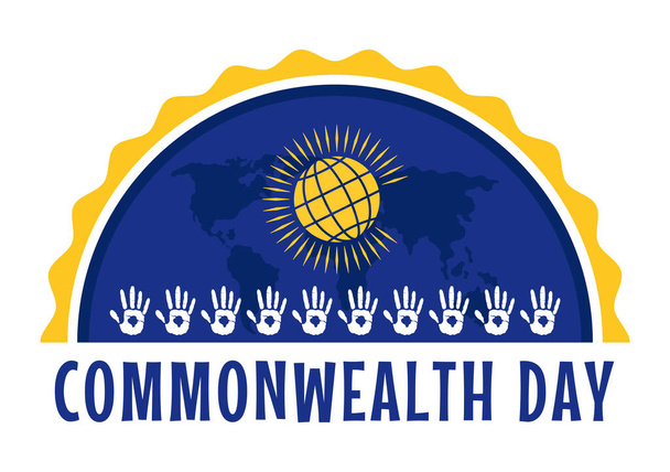 Commonwealth Day Vector Illustration on 24 May of Helps Guide Activities by Commonwealths Organizações com bandeira ondulada em plano de fundo dos desenhos animados - Vetor, Imagem