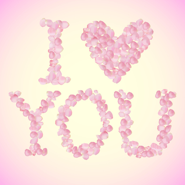 I Love You sign made of vector rose petals - Вектор,изображение
