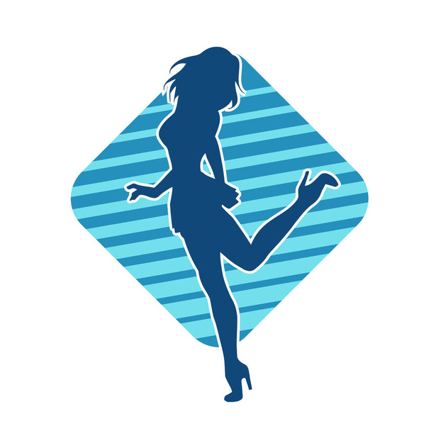 Silhouette di una ballerina che indossa minigonna in posa azione. Silhouette di una donna magra che balla felicemente. - Vettoriali, immagini