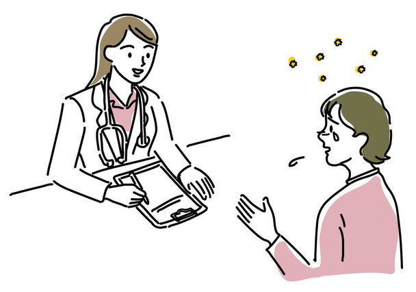 A woman consults a female doctor about hay fever hand drawing illustration, vector - Photo, Image