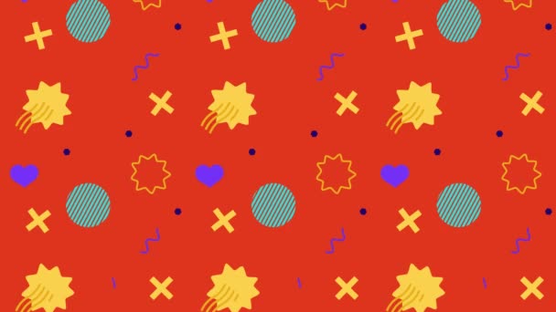 Abstract naadloos patroon op geanimeerde oranje achtergrond. Kleurrijke krabbels of krabbels. Hoge kwaliteit - Video